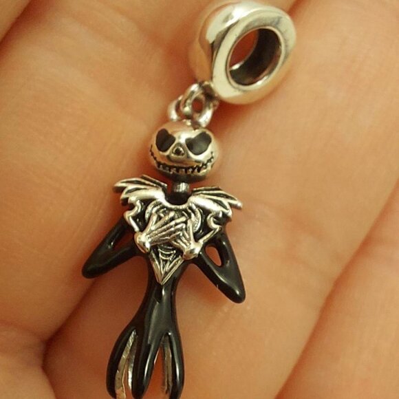 925 Sterling Silver Jack Skellington Dangle Charm - Picture 5 of 8